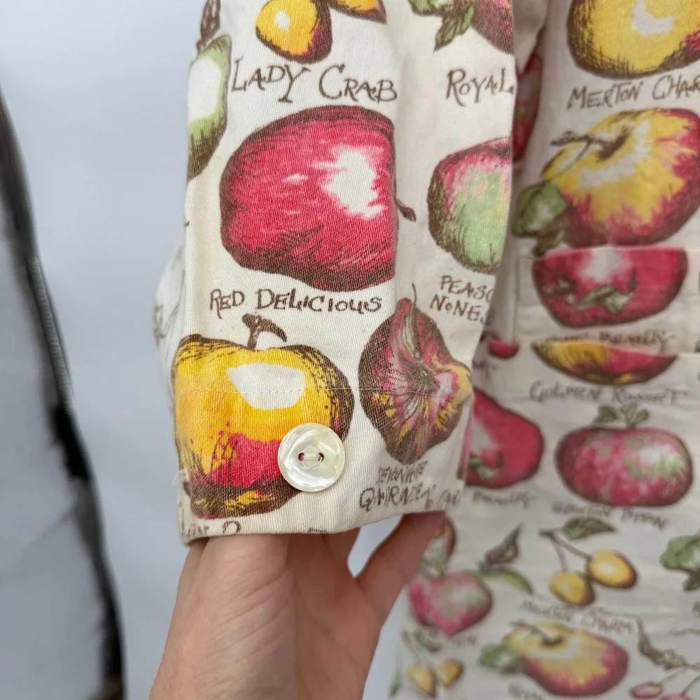 VTG Gianna Rose Apple Print Button Up Garden Artist Smock Cottage Core Nature OS - Picture 5 of 11